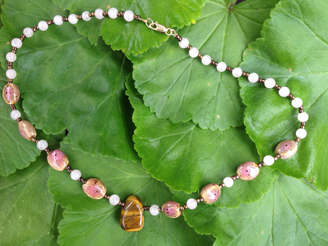 rose quartz with tiger eye necklace