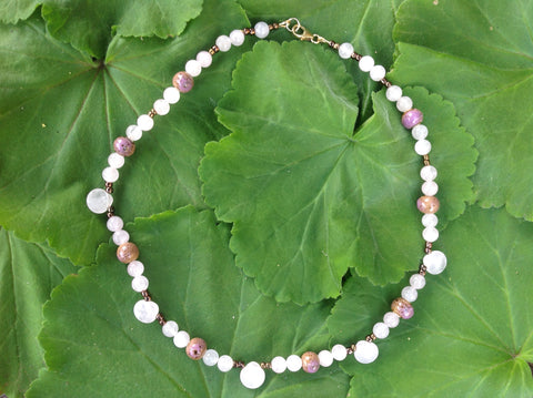 rose quartz and pink ceramic necklace